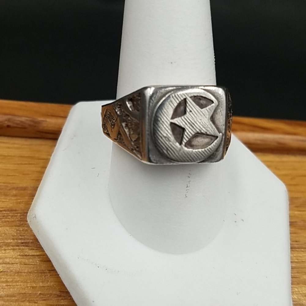 Vintage Sterling Crescent Moon and Star Ring Unisex